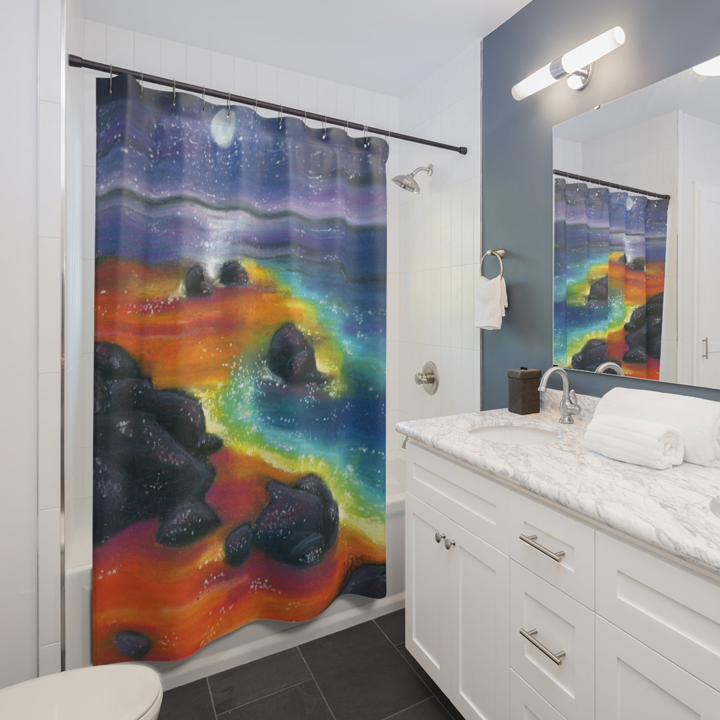 Galaxy Tide Shower Curtain — Colorful Cosmic Beach Bathroom Decor