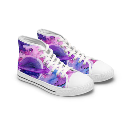 Galaxy Watercolor High Top Sneakers — Purple Planet Cosmic Print for Women