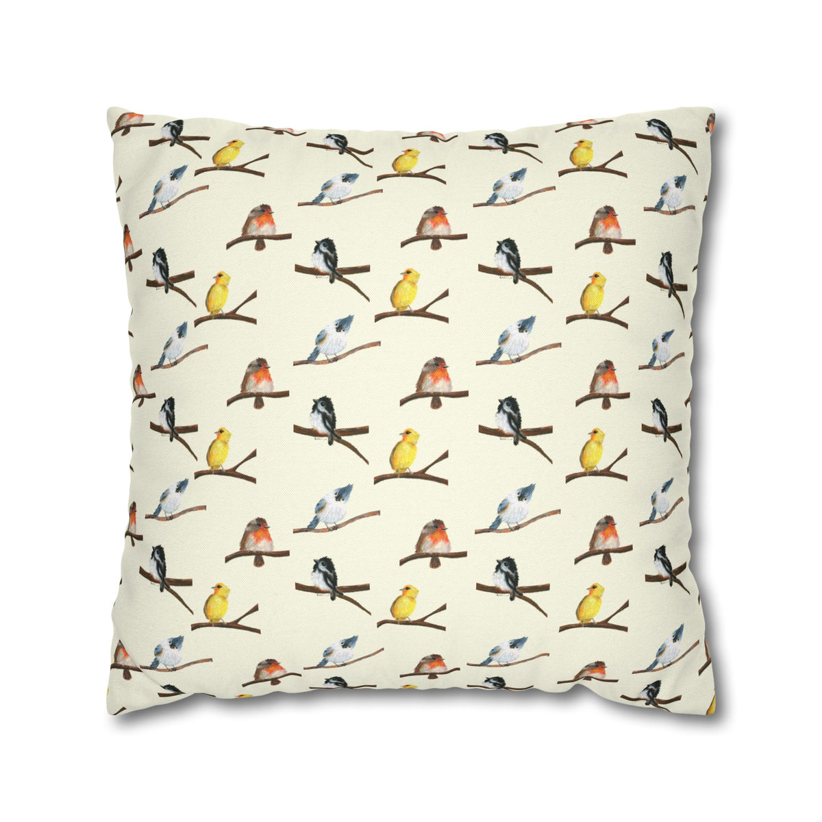 Bird Pattern Pillowcase – Watercolor Songbirds Decorative Throw Pillow Cover