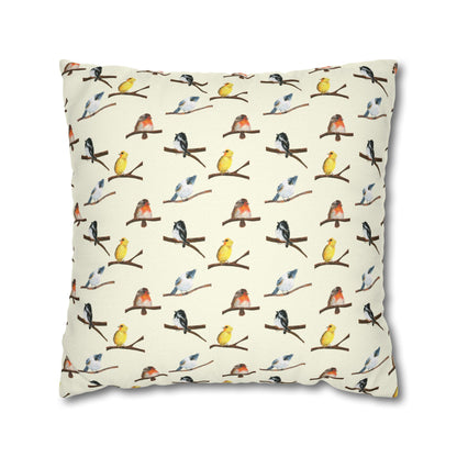 Bird Pattern Pillowcase – Watercolor Songbirds Decorative Throw Pillow Cover