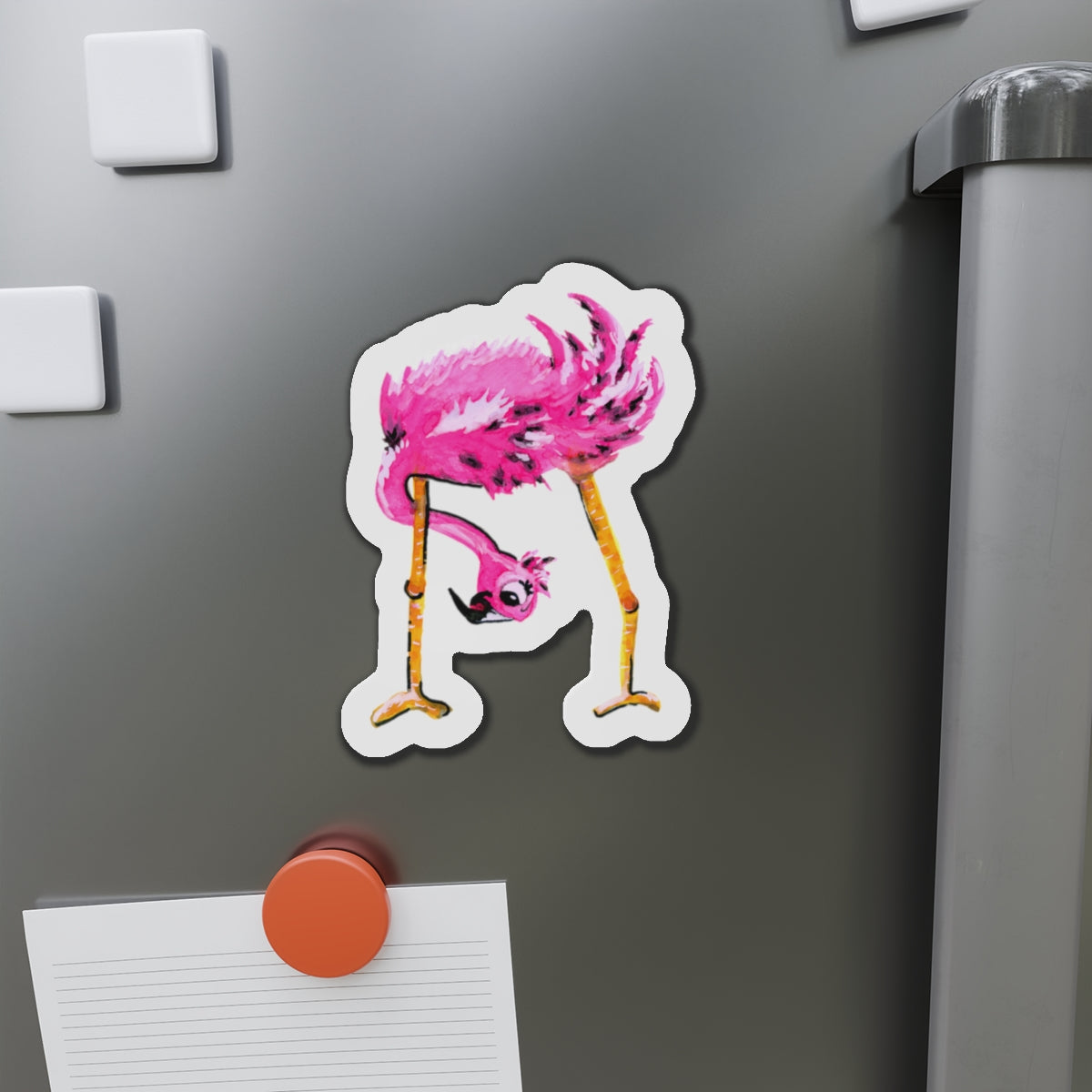 Head Down Flamingo Die-Cut Magnets  Custom Shape, 5 Sizes, Vinyl Material for Outdoor Use, Flexible and Durable, Black Backing - Home Decor Refrigerator Magnets