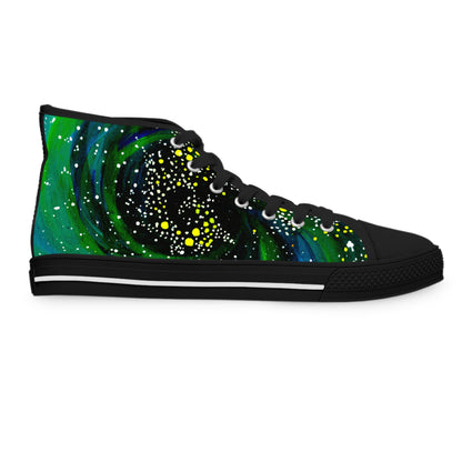 Galaxy Green Women's High-Top Sneakers — Cosmic Swirl Design