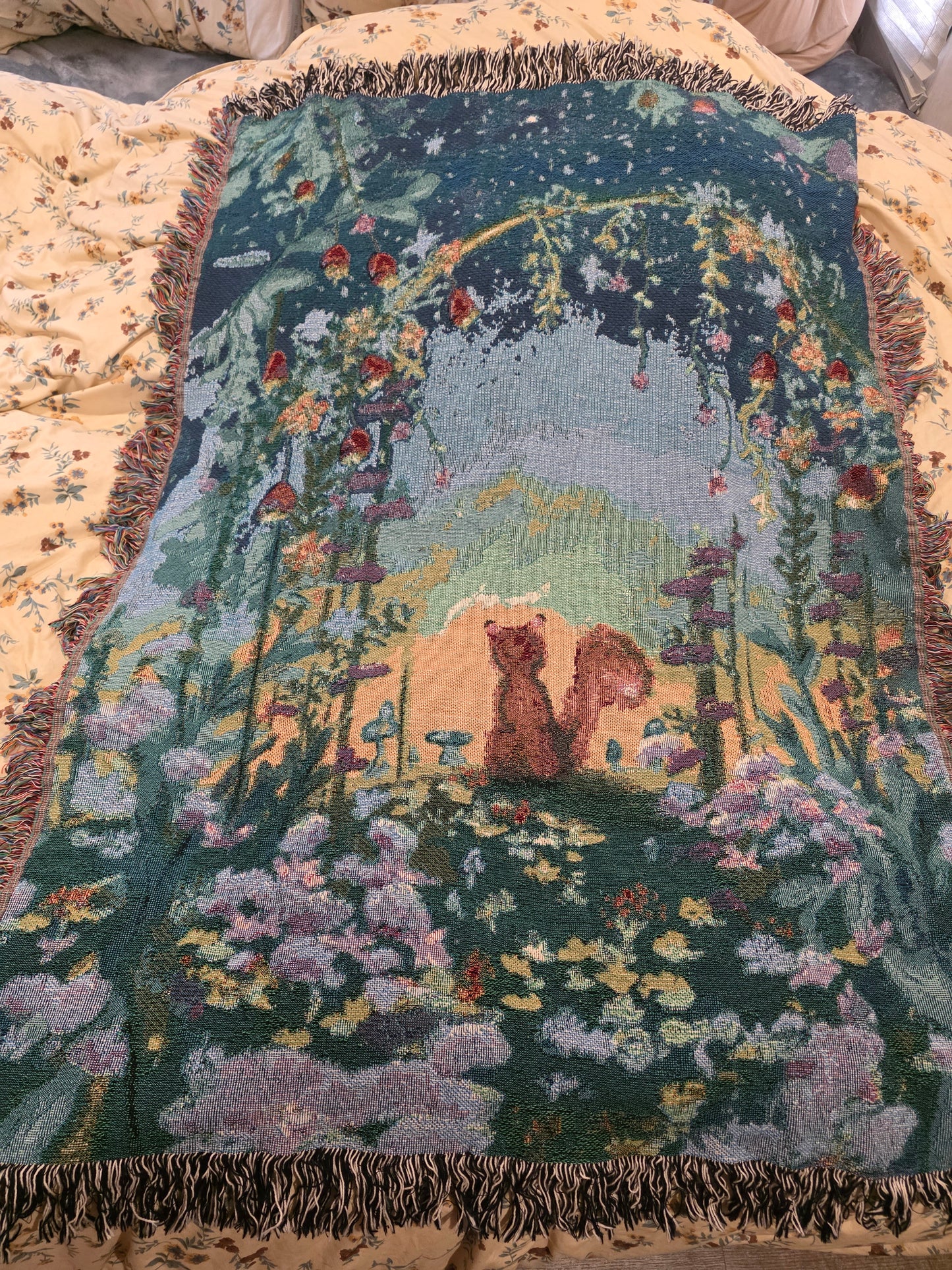 Starry Forest Woven Blanket — Cozy Moonlit Camping Throw