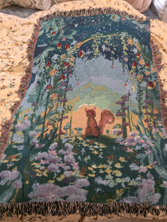Starry Forest Woven Blanket — Cozy Moonlit Camping Throw