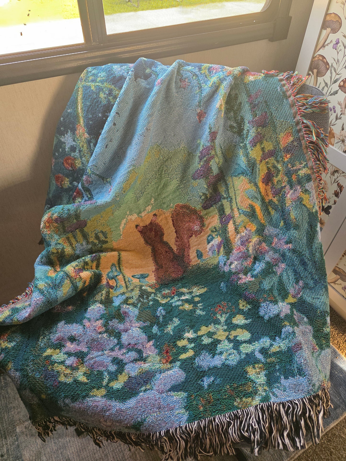 Starry Forest Woven Blanket — Cozy Moonlit Camping Throw