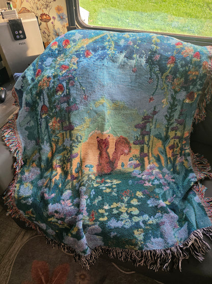 Starry Forest Woven Blanket — Cozy Moonlit Camping Throw