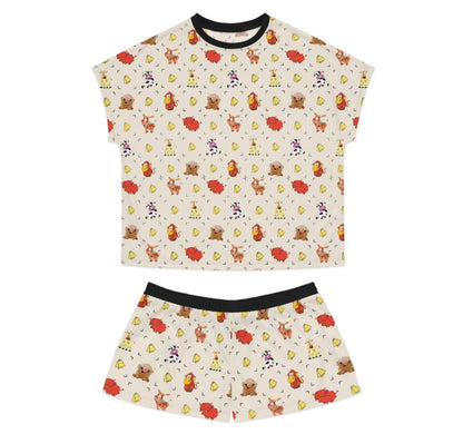 Women's Cow Print Short Pajama Set — Cute Woodland Critters Fall Sleepwear