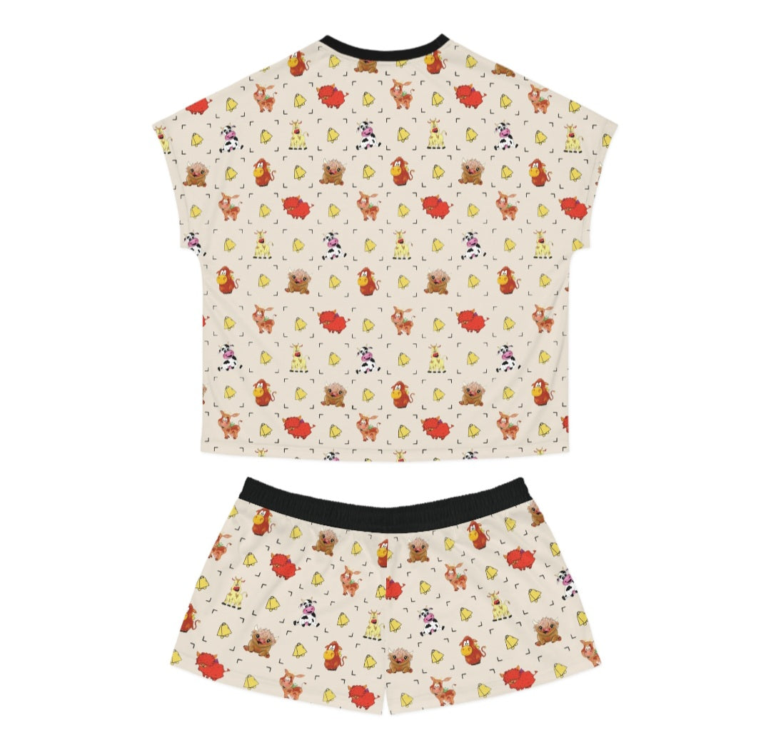 Women's Cow Print Short Pajama Set — Cute Woodland Critters Fall Sleepwear