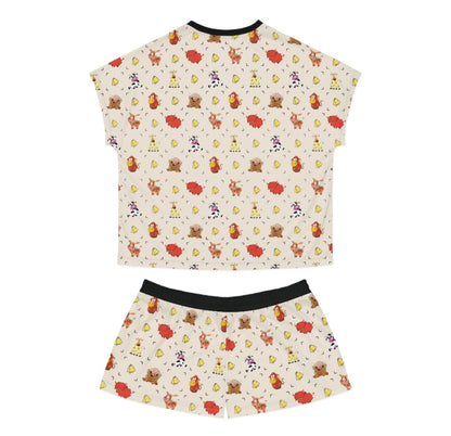 Women's Cow Print Short Pajama Set — Cute Woodland Critters Fall Sleepwear