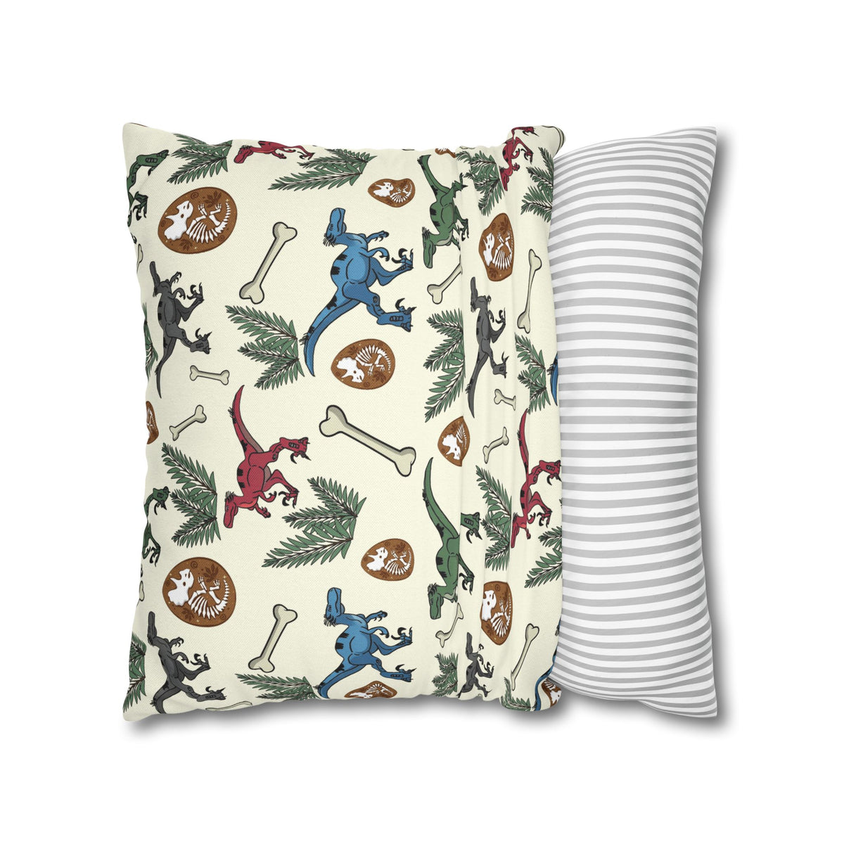 Dinosaur Fossil Pattern Pillowcase — Kids Paleontology Throw Pillow Cover