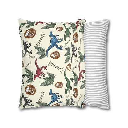 Dinosaur Fossil Pattern Pillowcase — Kids Paleontology Throw Pillow Cover