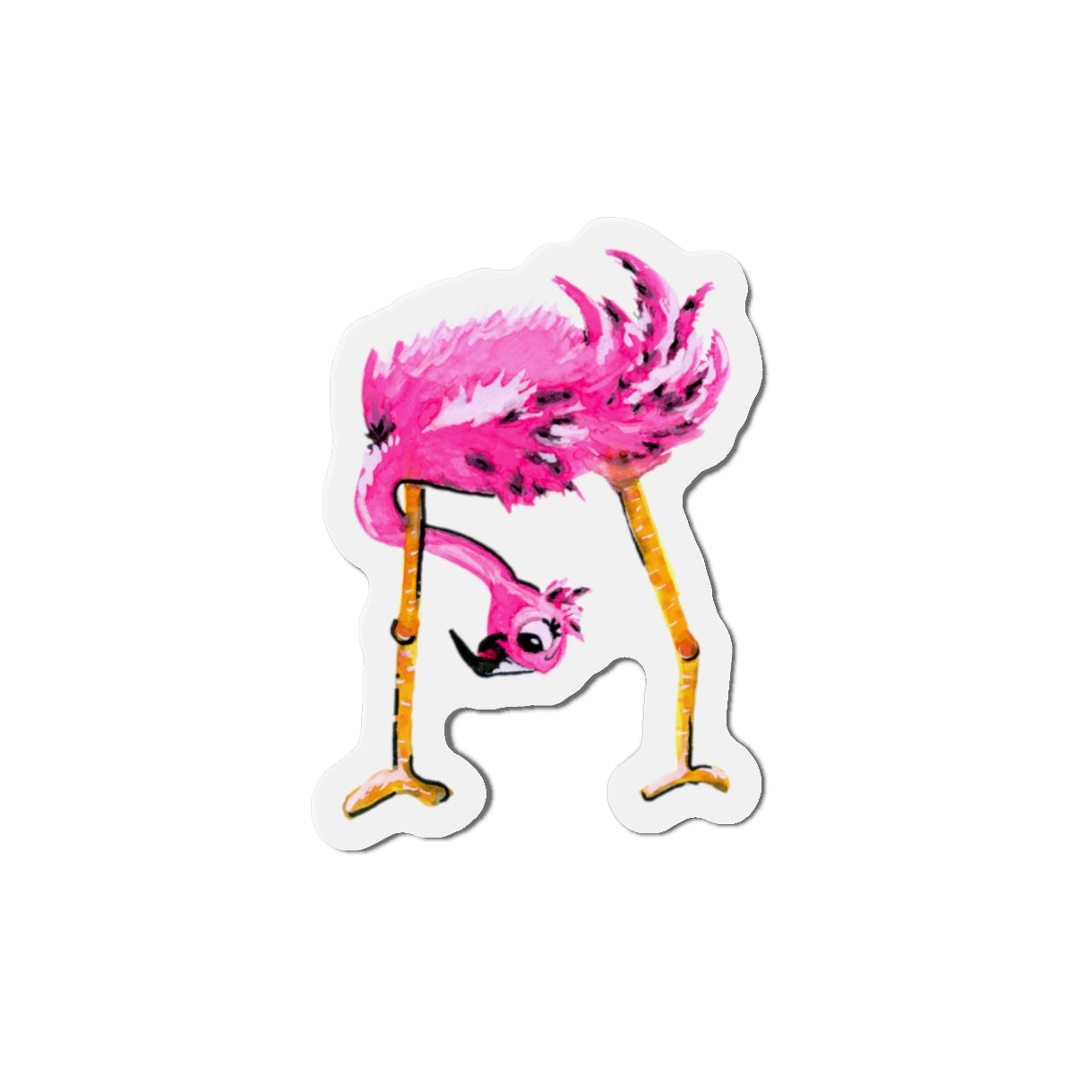 Head Down Flamingo Die-Cut Magnets  Custom Shape, 5 Sizes, Vinyl Material for Outdoor Use, Flexible and Durable, Black Backing - Home Decor Refrigerator Magnets