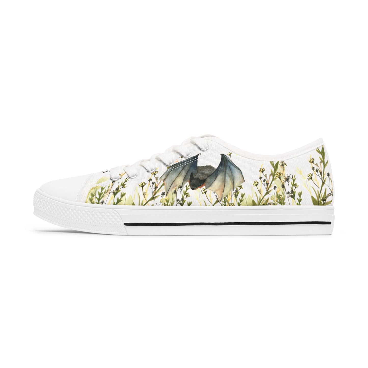 Low Top Sneakers — Floral Meadow with Bats Women's Canvas Sneakers