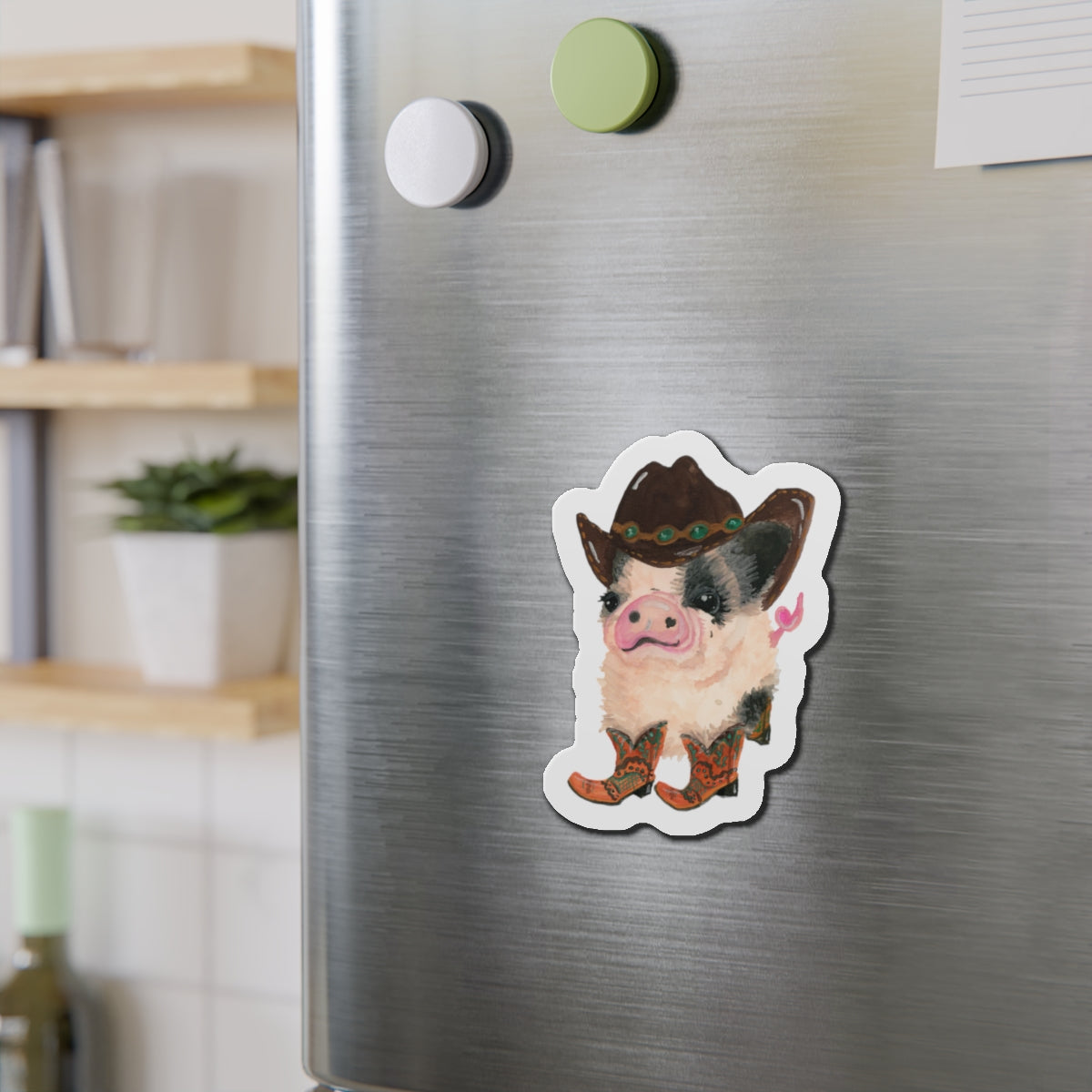 Cowboy Pig Die-Cut Magnets  Custom Shape, 5 Sizes, Vinyl Material for Outdoor Use, Flexible and Durable, Black Backing - Home Decor Refrigerator Magnets