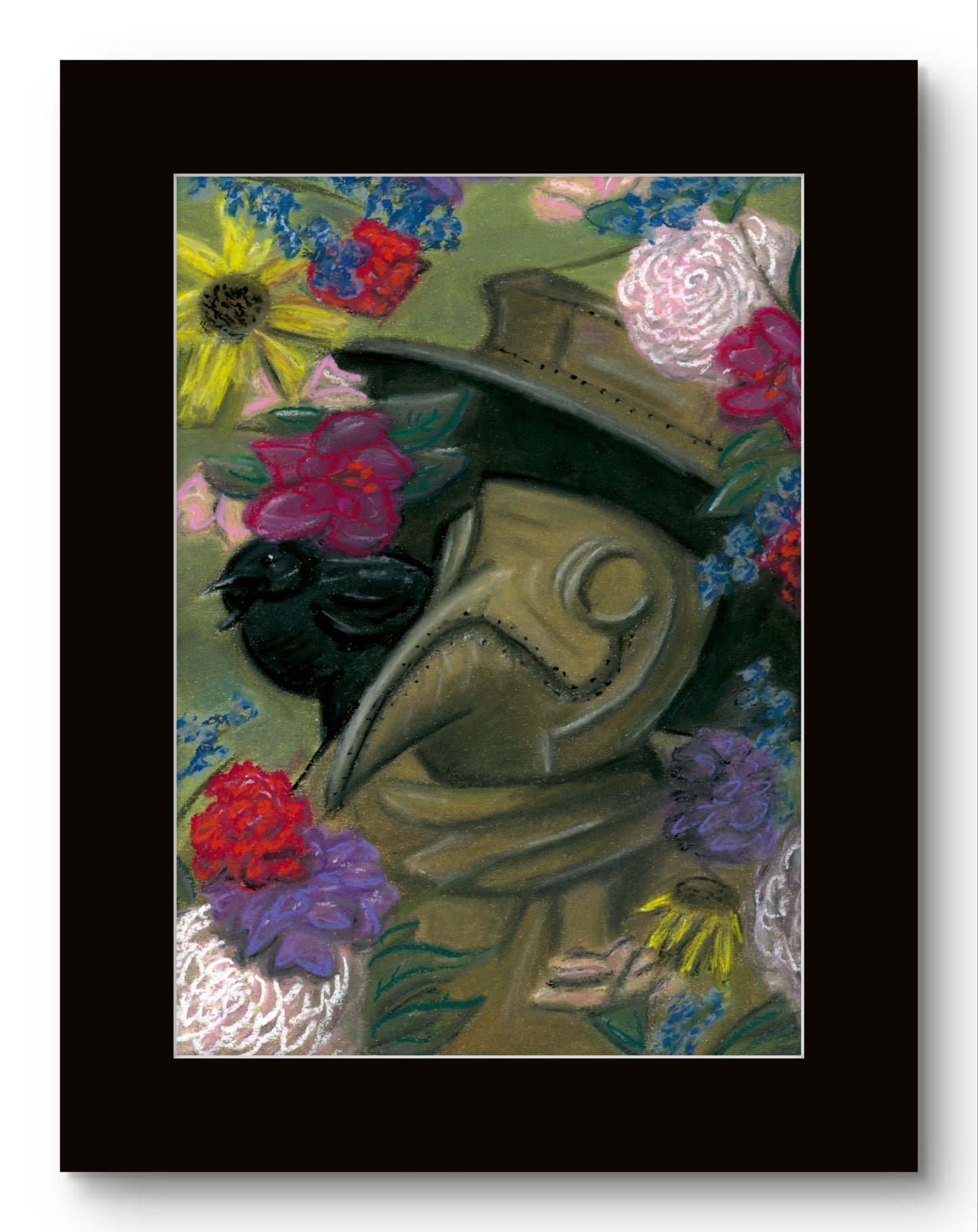 Plague Doctor with Raven and Flowers 8x10 Museum Grade Fine Art Print