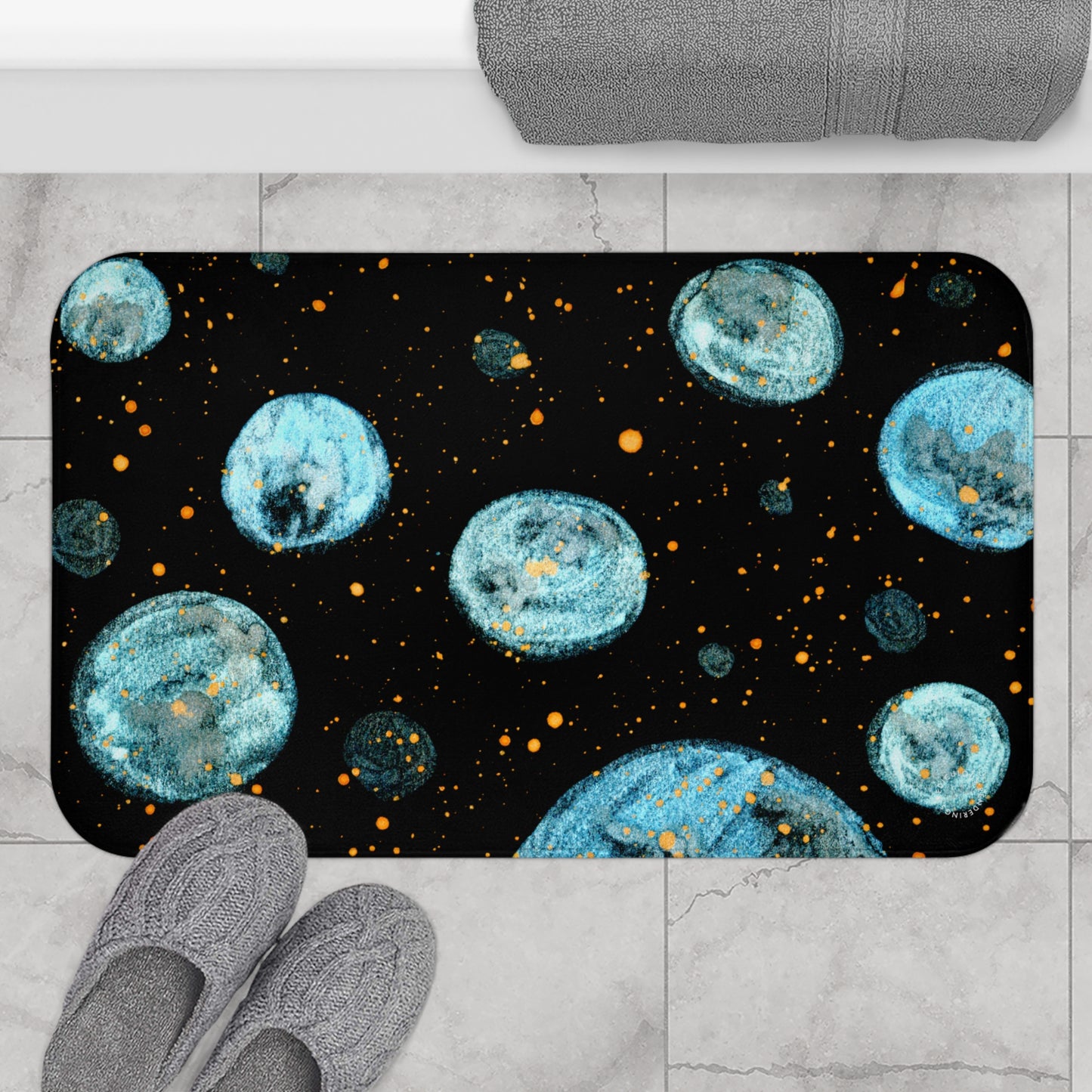 Little Blue Planets Galaxy Bath Mat  Anti-Slip, 100% Microfiber Rug- Home & Bathroom Supplies