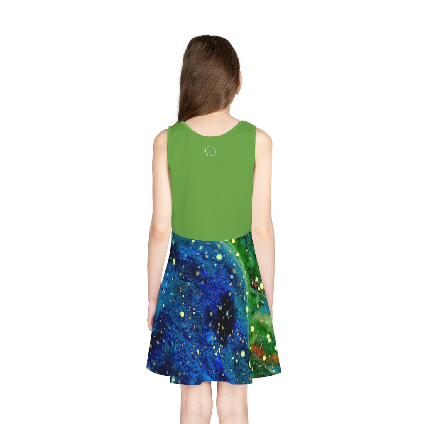 Green Top Blue Planet Galaxy Girls' Sleeveless Sundress (AOP)