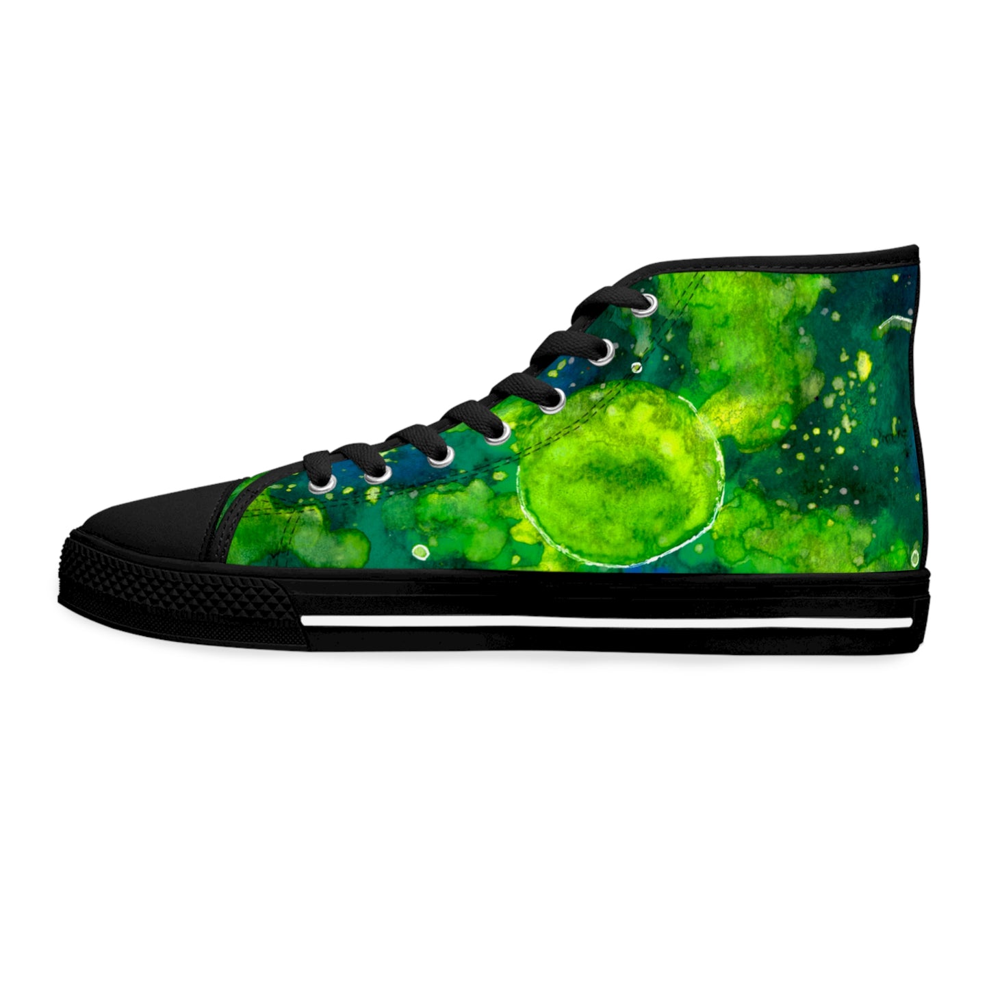 High Top Sneakers — Green Watercolor Cosmic Swirl Print