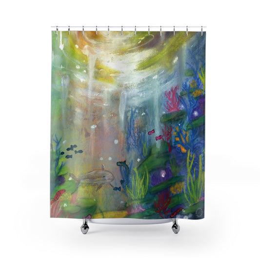 Coral Reef Shower Curtain for Home Bathroom with Durable One-Sided Print and Waterproof Polyester Material