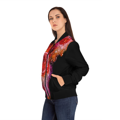 Cosmic Bloom Bomber Jacket — Women's Galaxy Art Outerwear