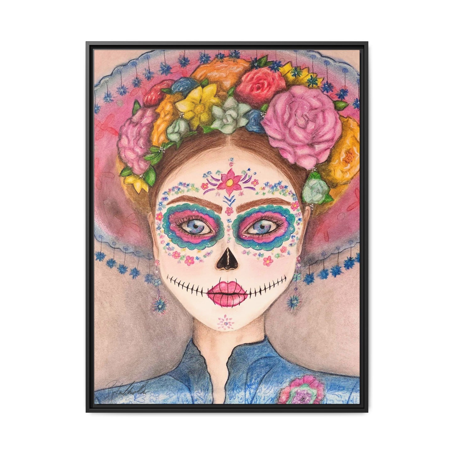 Day of the Dead Skull Woman Framed Wall Art
