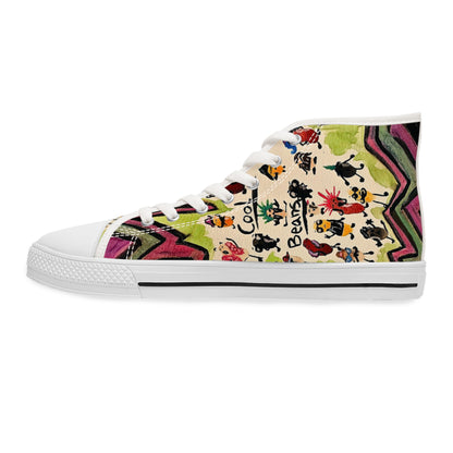 Women's High Top Sneakers — Colorful Retro Cool Beans Pattern Casual Shoes