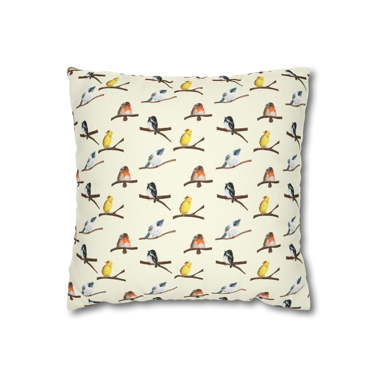 Bird Pattern Pillowcase – Watercolor Songbirds Decorative Throw Pillow Cover
