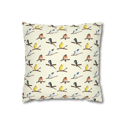 Bird Pattern Pillowcase – Watercolor Songbirds Decorative Throw Pillow Cover