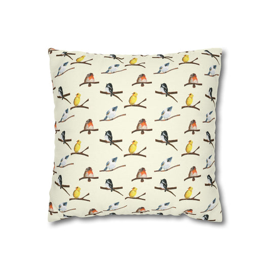 Bird Pattern Pillowcase – Watercolor Songbirds Decorative Throw Pillow Cover