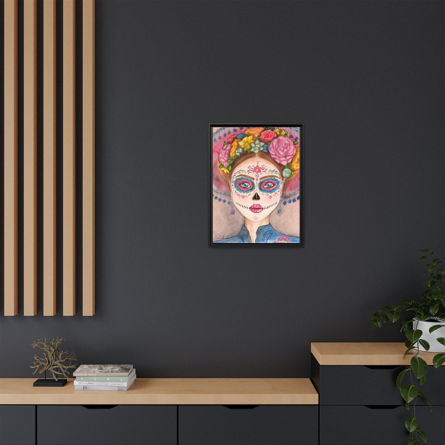 Day of the Dead Skull Woman Framed Wall Art