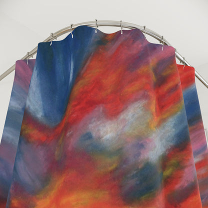 Sunset Abstract Shower Curtain — Vibrant Red & Blue Ocean Sunset Bathroom Decor