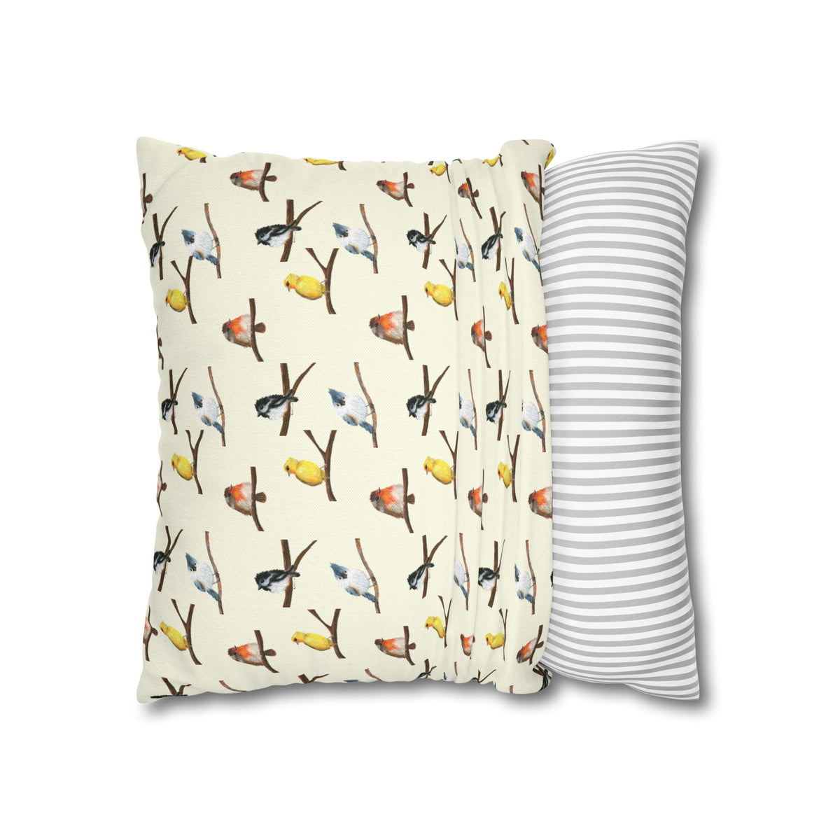 Bird Pattern Pillowcase – Watercolor Songbirds Decorative Throw Pillow Cover