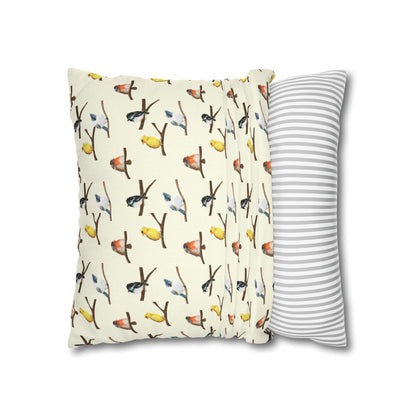 Bird Pattern Pillowcase – Watercolor Songbirds Decorative Throw Pillow Cover