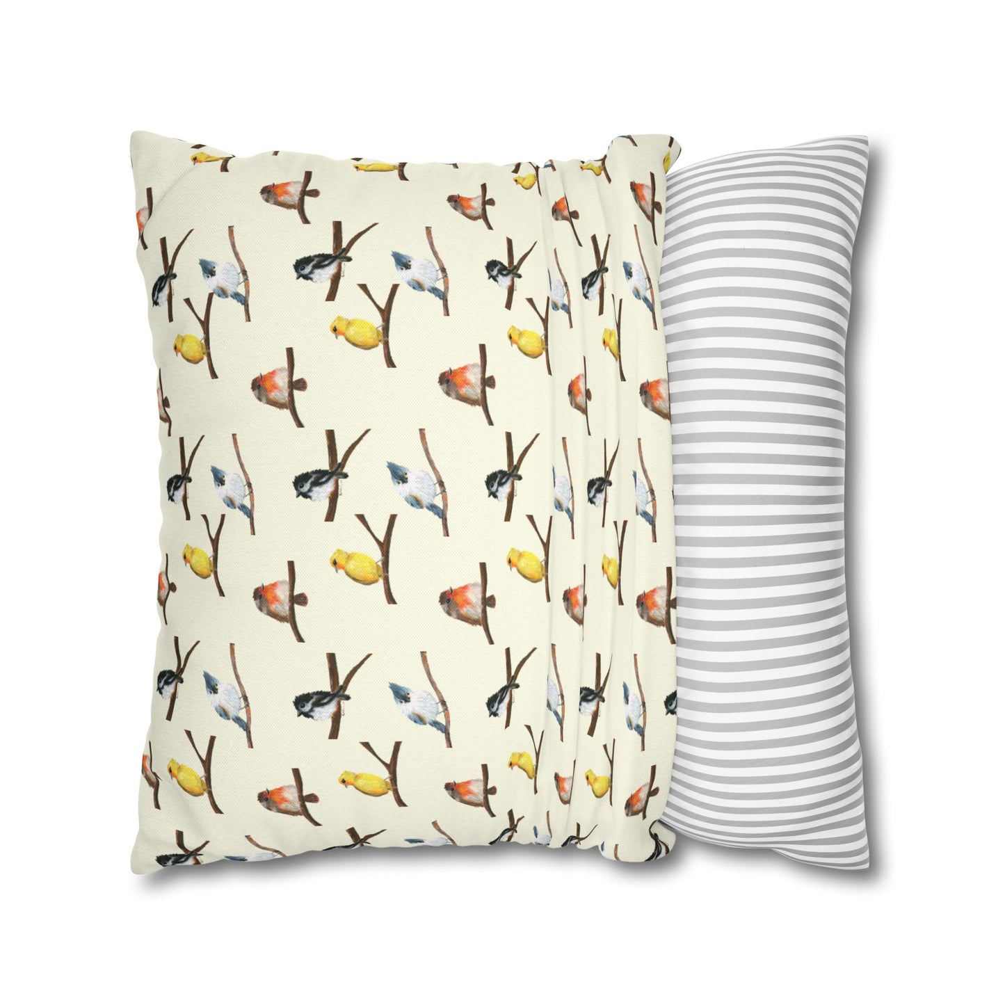Bird Pattern Pillowcase – Watercolor Songbirds Decorative Throw Pillow Cover