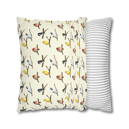 Bird Pattern Pillowcase – Watercolor Songbirds Decorative Throw Pillow Cover