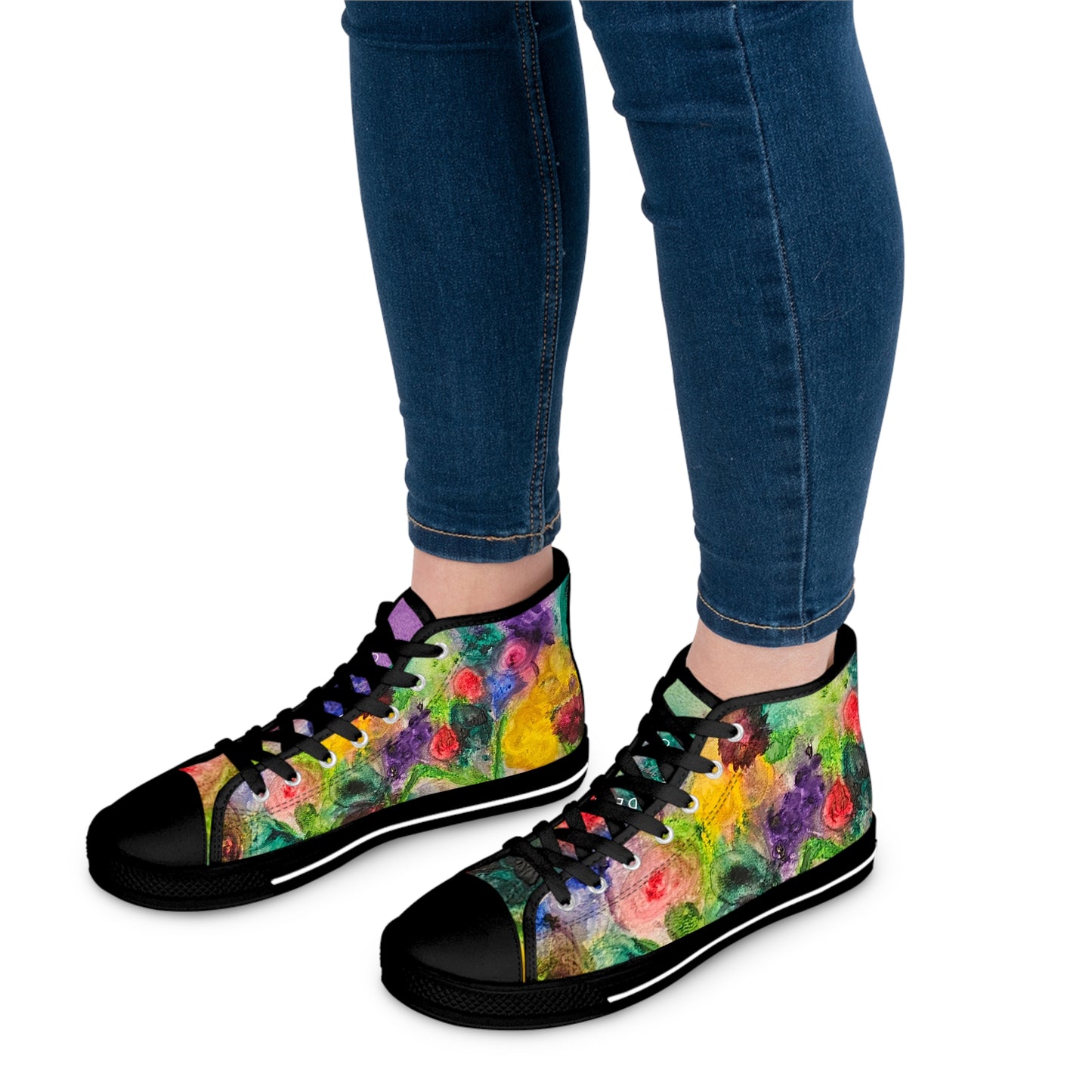Floral Watercolor High Top Sneakers — Colorful Women's Canvas Shoes