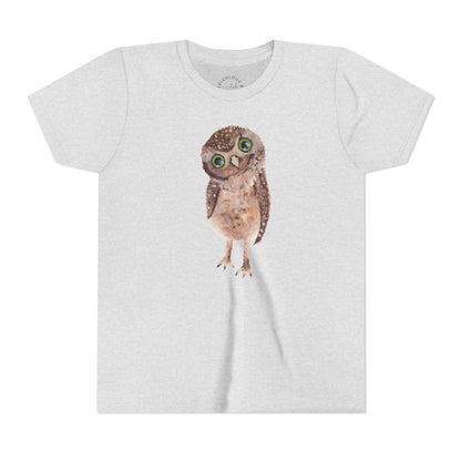 Kids Owl Watercolor Tee - Cute Woodland Bird Youth Short Sleeve Shirt