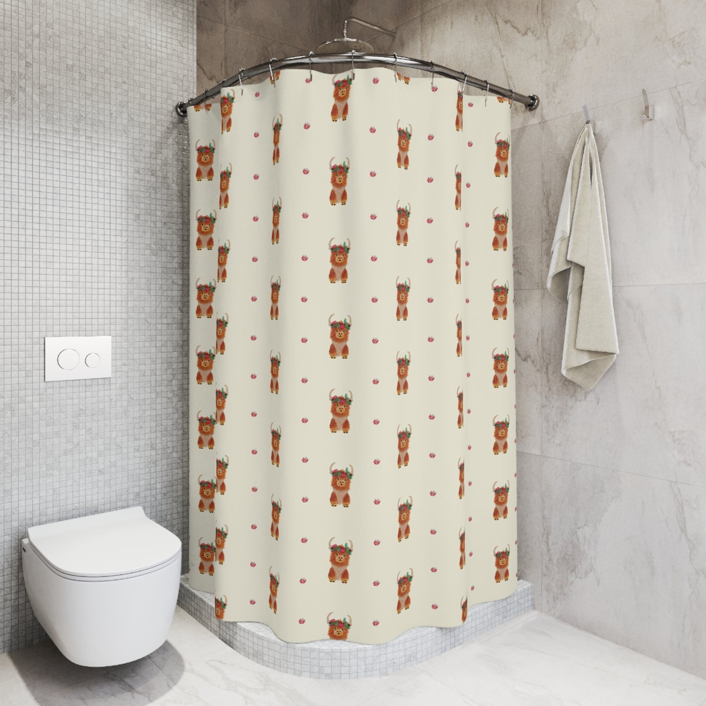 Cute Floral Bear Shower Curtain — Whimsical Bathroom Decor for Kids & Nursery