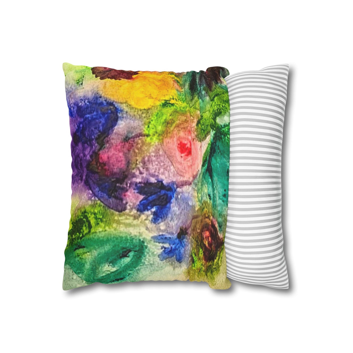 Abstract Floral Pillowcase - Colorful Watercolor Garden Throw Pillow