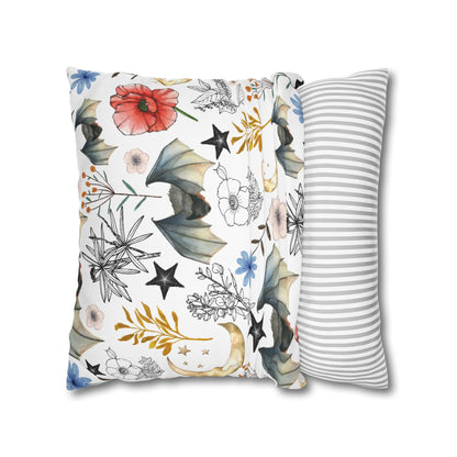 Botanical Night Bat Pillowcase — Floral Moon & Stars Throw Pillow Cover