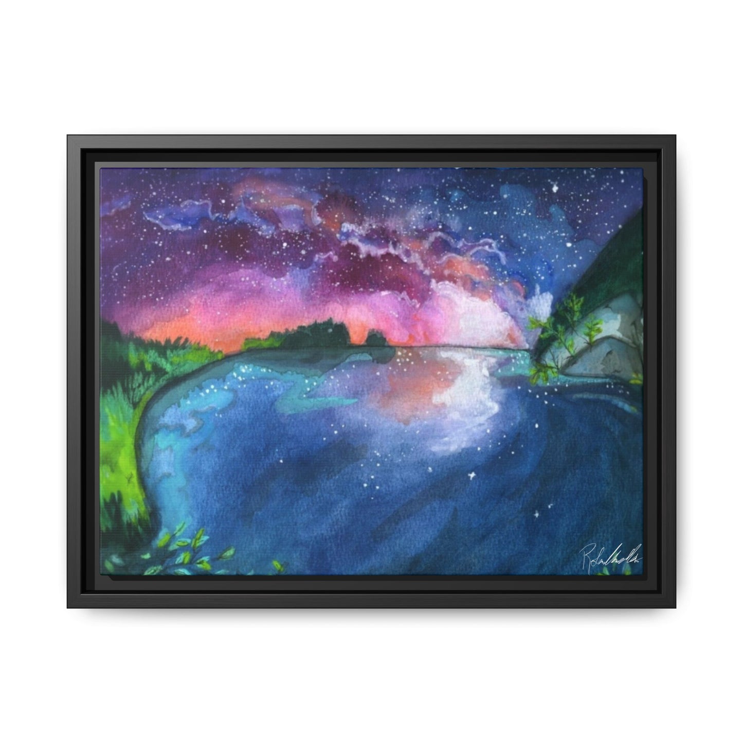 Watercolor Sunset Lake Framed Wall Art