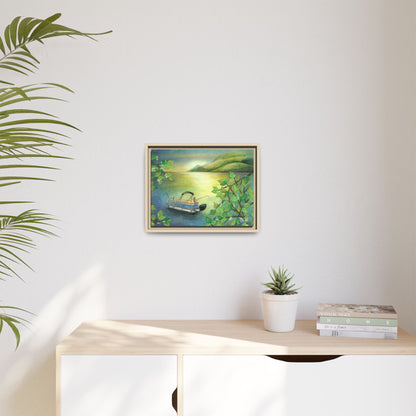 Pontoon Boat on Lake Framed Wall Art