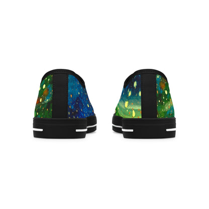 Low Top Sneakers — Green Blue Galaxy Swirl Artistic Canvas Shoes