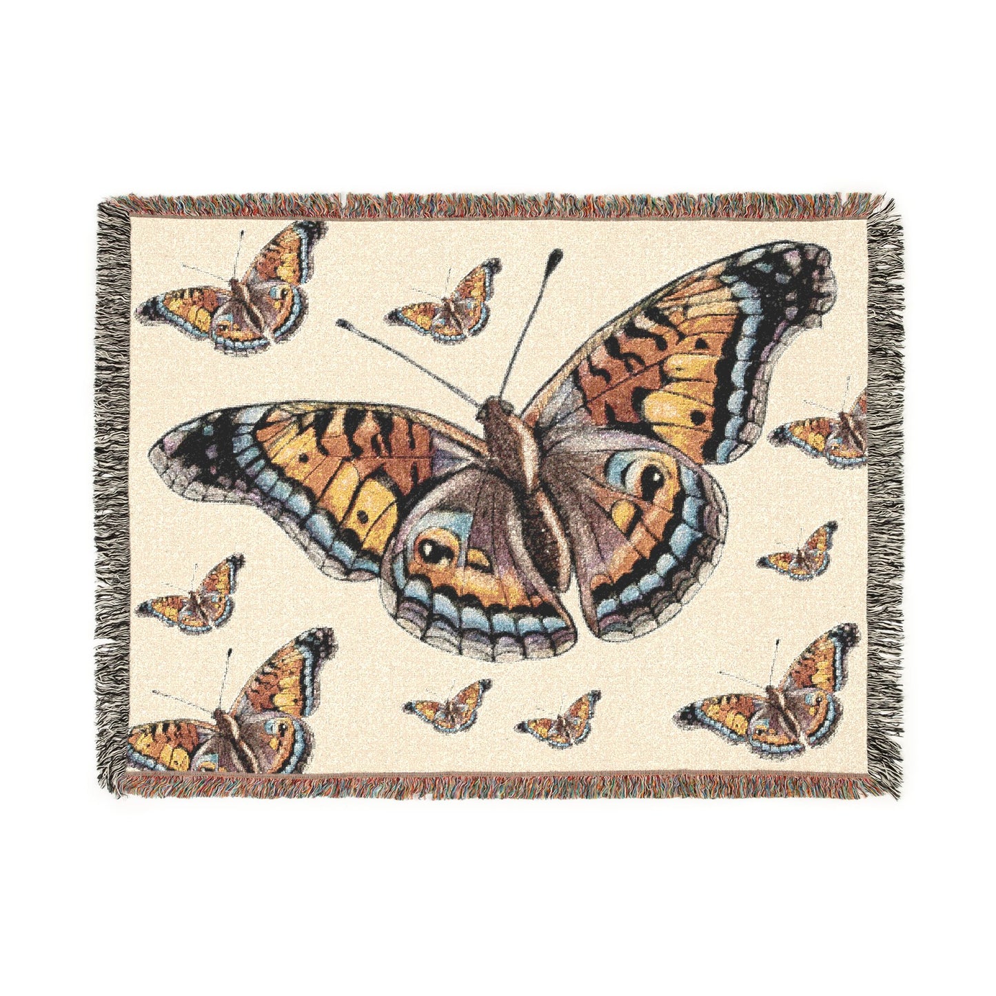 Butterfly Woven Blanket – Boho Tapestry Throw for Cozy Living, Neutral & Dark Reversible Design