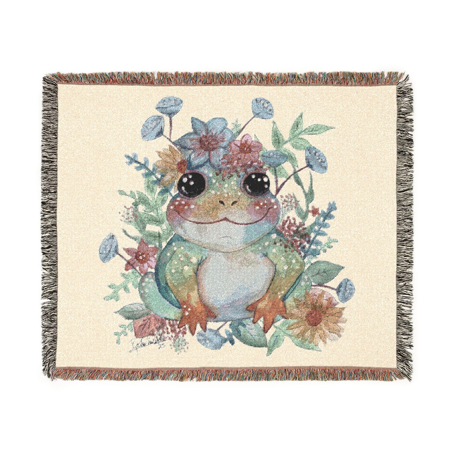 Frog Floral Woven Blanket