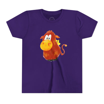 Cute Cartoon Cow Kids T-Shirt — Playful Red Cow Graphic Youth Tee