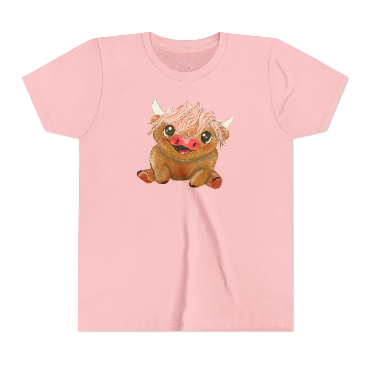 Cute Highland Cow Kids T‑Shirt — Adorable Baby Cow Graphic Youth Tee