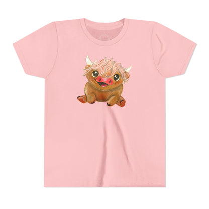 Cute Highland Cow Kids T‑Shirt — Adorable Baby Cow Graphic Youth Tee