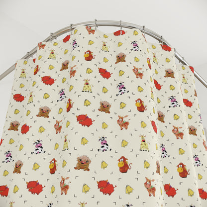 Woodland Cowbell Shower Curtain — Cute Farm Animals & Cow Bells Bathroom Decor