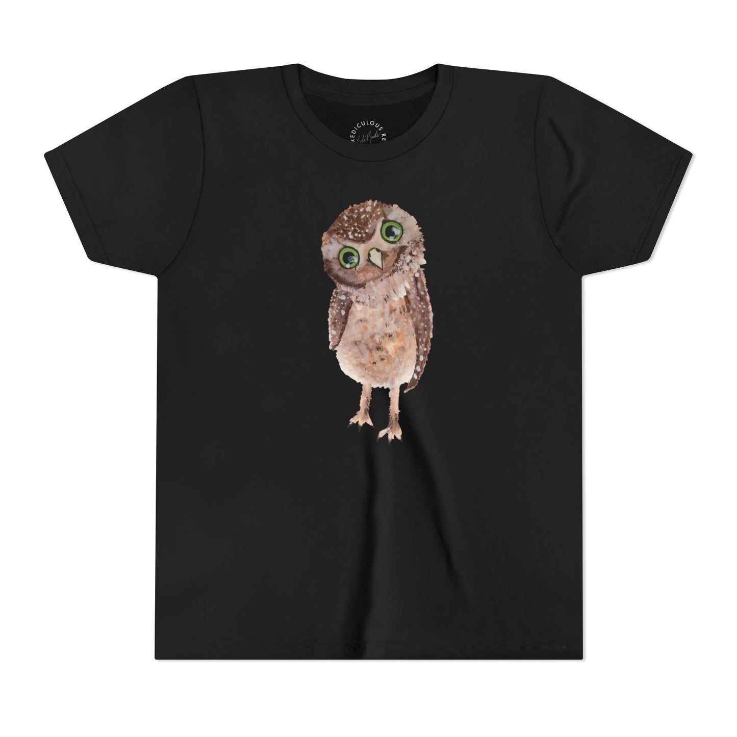Kids Owl Watercolor Tee - Cute Woodland Bird Youth Short Sleeve Shirt